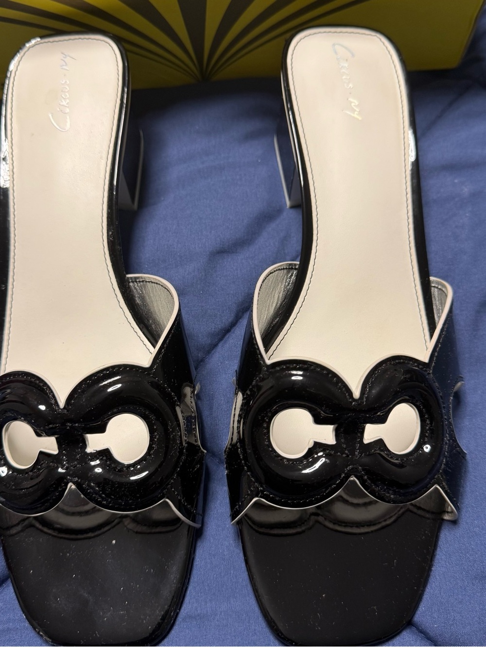 Circus by Sam Edelman Black Patent Slide Mules with Interlocking Detail